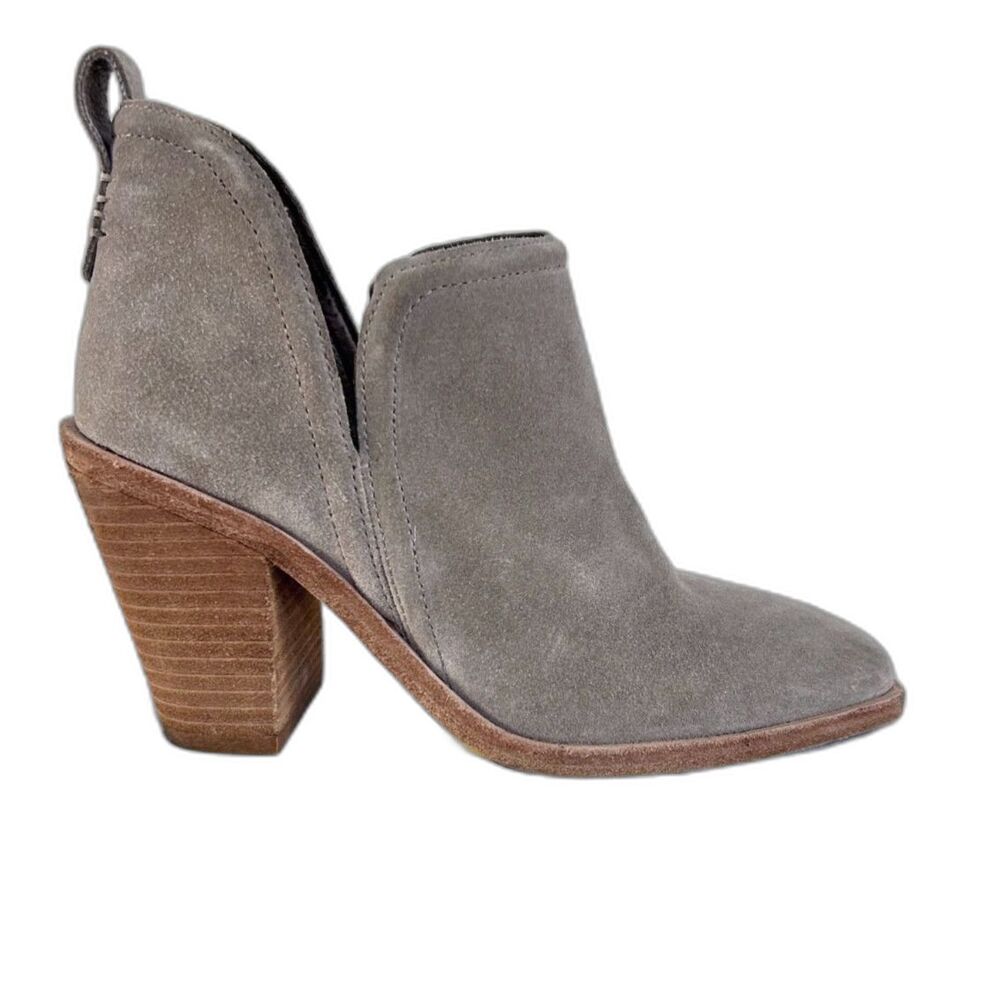 JEFFREY CAMPBELL Rosalee Taupe Gray Suede Slip-on Cowgirl Ankle Boots/Booties